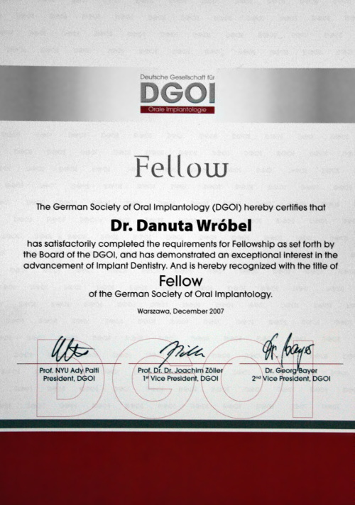 Certyfikat Fellow niemieckiego stowarzyszenia DGOI