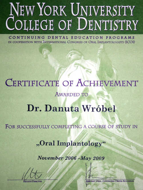 Midzynarodowy certyfikat Oral Implantology